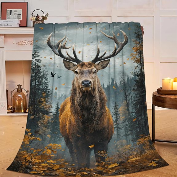 Deer Blanket Hunting Elk Throw Blanket Forest Wildlife Soft Cozy Fleece Fuzzy Stuff Plush Flannel Gifts for Girls Women Boys Kids Adults 50"X60"