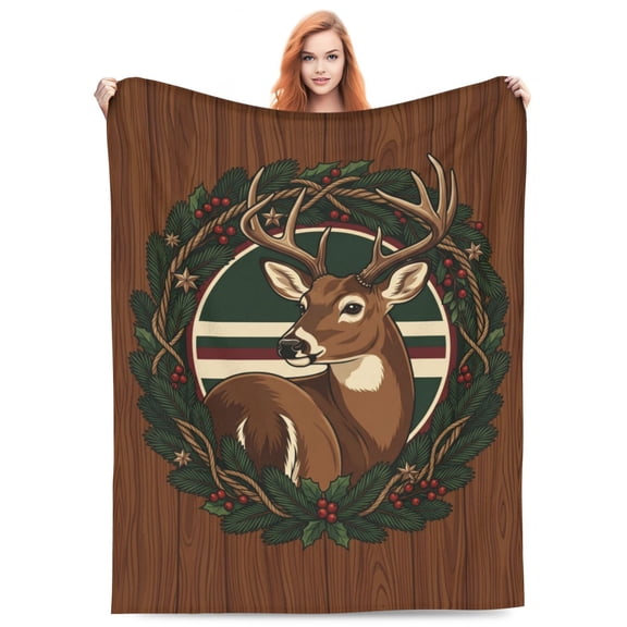 Deer Blanket, Retro Rustic Deer For Couch Sofa Bed, Nature Scene, Office Nap Throw Accessory, All Season Travel Wrap Flannel Blanket 50x40