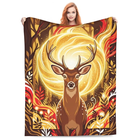 Deer Blanket, Soft Cabin Animal Throw Blanket, Cozy Warm Bedding Blanket, Gifts for Women Adults Bed Couch 50x40