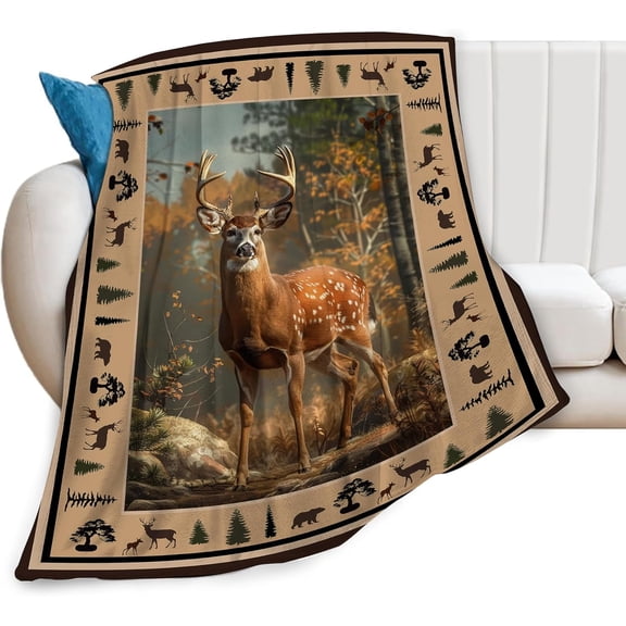 Deer Blanket Super Soft Warm Deer Elk Aanimal Fleece Throw Blanket Gift for Women Girls Cozy Fluffy Deer Hunting Lightweight Flannel Gifts Blankets for Kids Adults 50"X40"