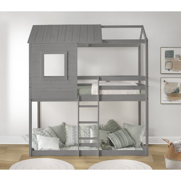 Deer Blind House Bunk Bed Twin Over Twin Bunk Bed for Kids, Bunk Beds