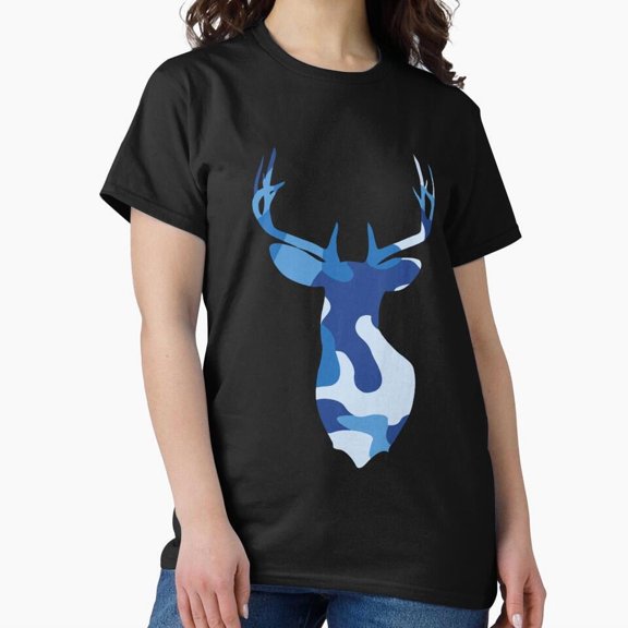 Deer Blue Camo Hunting Wildlife Animal Nature Outdoors Design T-Shirt, for Men & Women, up to Size 5XL