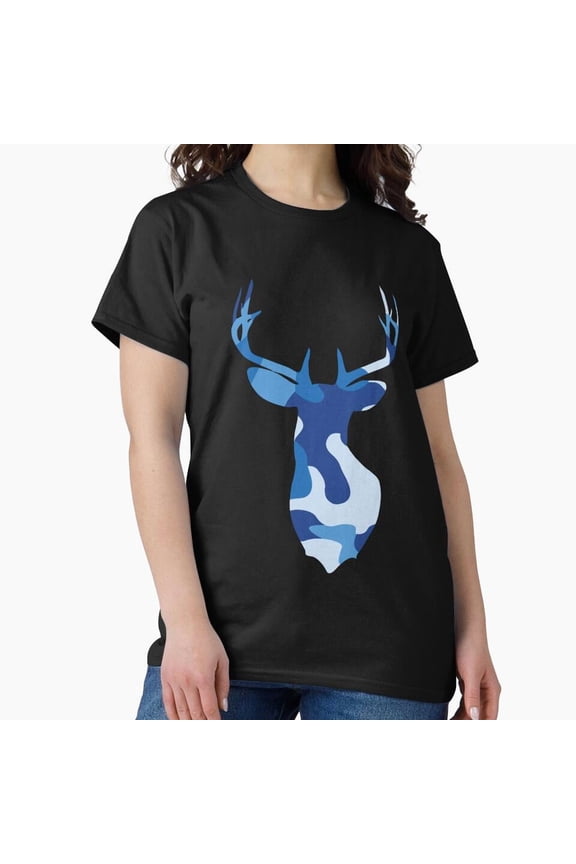Deer Blue Camo Hunting Wildlife Animal Nature Outdoors Design T-Shirt, for Men & Women, up to Size 5XL