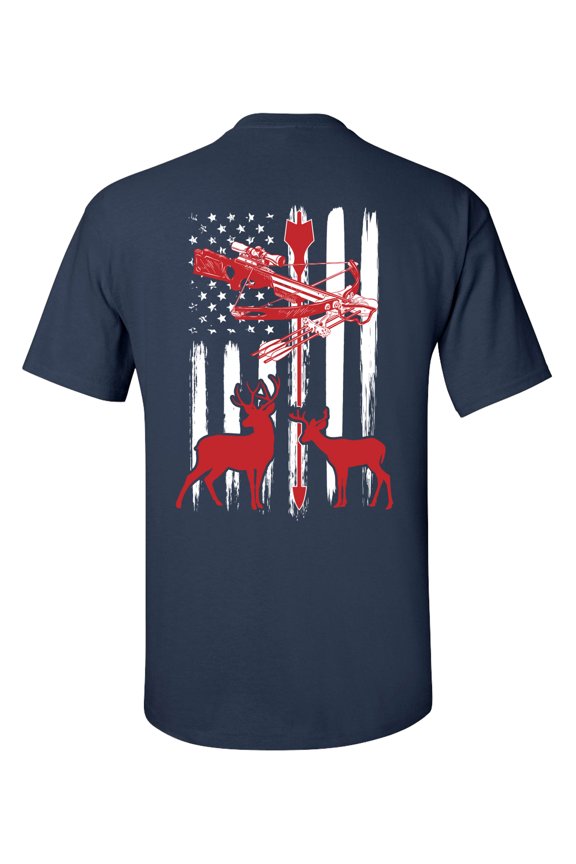 Deer Bow Hunting Flag Unisex Short Sleeve T-shirt-Navy-Small