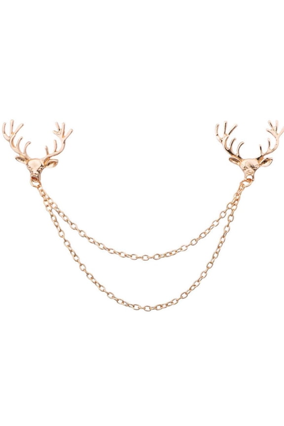 Deer Brooch Pin for Men Women Suit Vintage Shirt Collar Chain Brooches Elk Antler Lapel Pin Decoration
