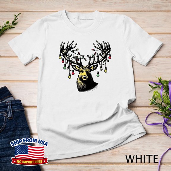 Deer Buck Doe Christmas Lights Hunting Holiday T-Shirt