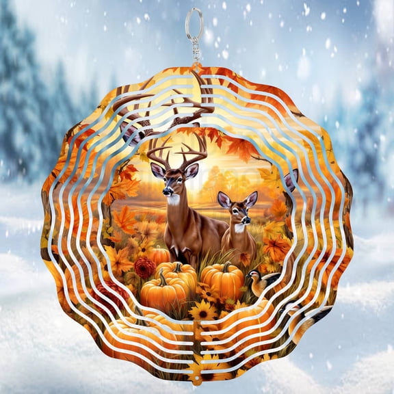 Deer Buck Doe Fall Pumpkins 3D Wind Spinner Sublimation Hunting Country Decoration