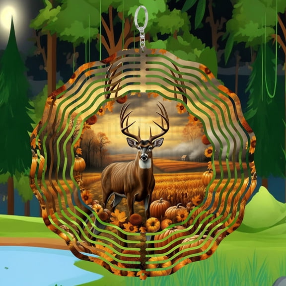 Deer Buck Fall Round 3D Wind Spinner Sublimation Hunting Wildlife Hanging Decor
