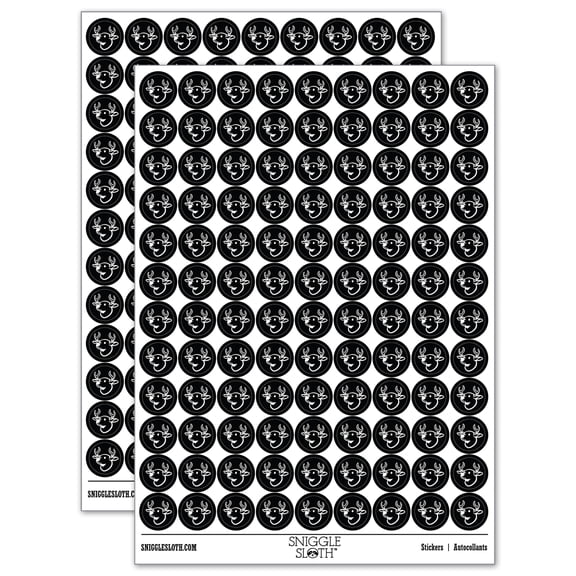 Deer Buck Head 200+ Round Stickers - Black - Gloss Finish - 0.50" Size