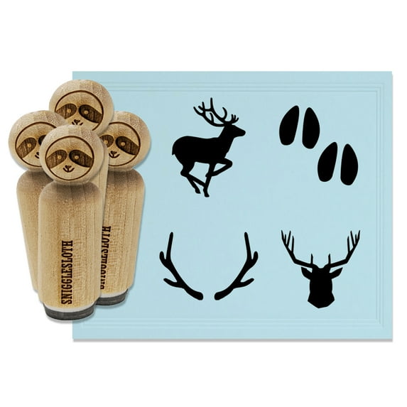 Deer Buck Stag Hunting Hunter Antlers Tracks Rubber Stamp Set for Scrapbooking Crafting Stamping - Small 3/4 Inch