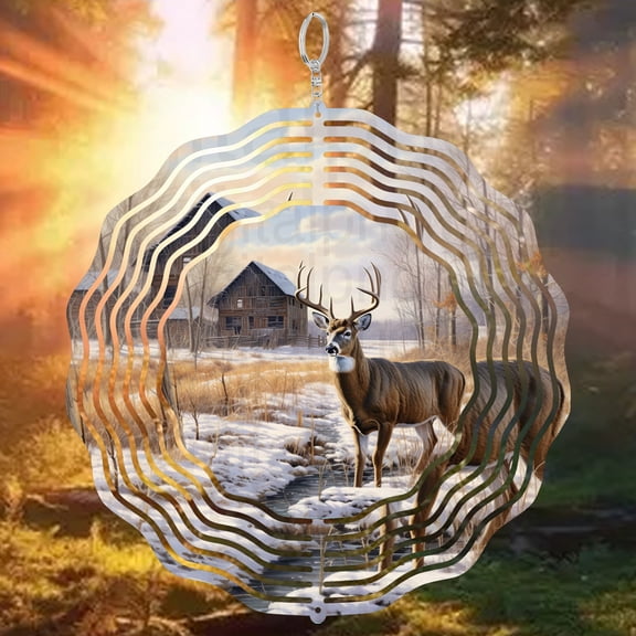 Deer Buck Winter Farm Hunting 3D Wind Spinner Stainless Steel Kinetic Hanging Decor