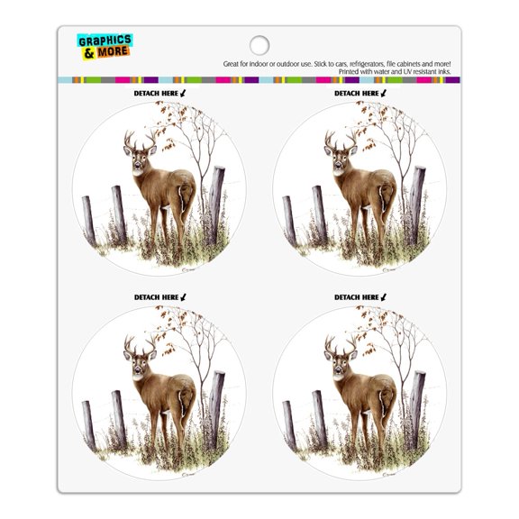 Deer Buck at the Fence Refrigerator Fridge Locker Vinyl Circle Magnet Set