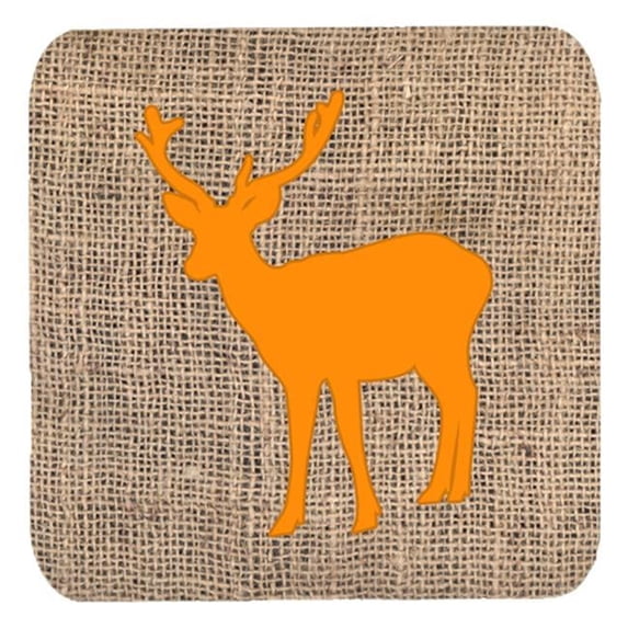 Deer Burlap and Orange Foam Coasters, Set - 4