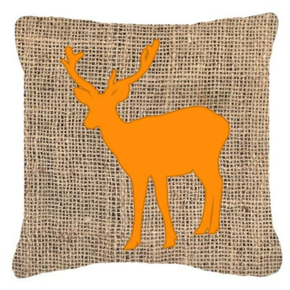 Deer Burlap and Orange Indoor & Outdoor Decorative Fabric Pillow - 18 x 18 in.