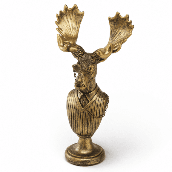 Deer Bust Vintage Gentleman Moose Bust Sculpture with Glasses and Suit Tabletop Decor
