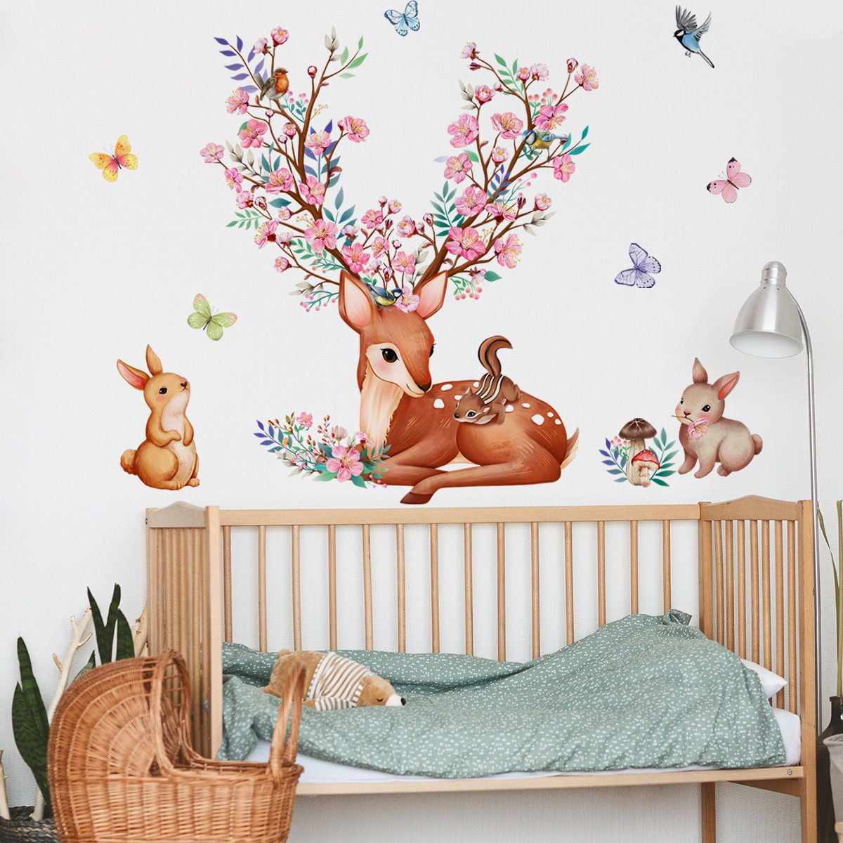 animal DIY Sika Deer Head Flowers butterfly Christmas Wall