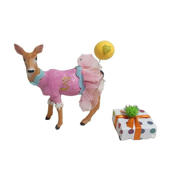 Deer Cake Topper, Qoadwem Woodland Animal Doe Cake Topper With Tutu For Girls Safari Wild One Deer Party Cake Decorations