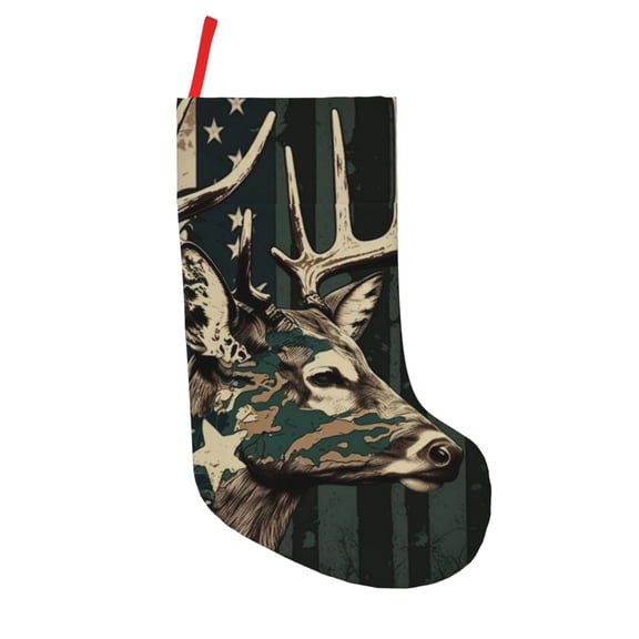 Deer Camo American Flag Camouflage 18 in Christmas Stocking with Hanging Loop Xmas Tree Stocking for Holiday Decor