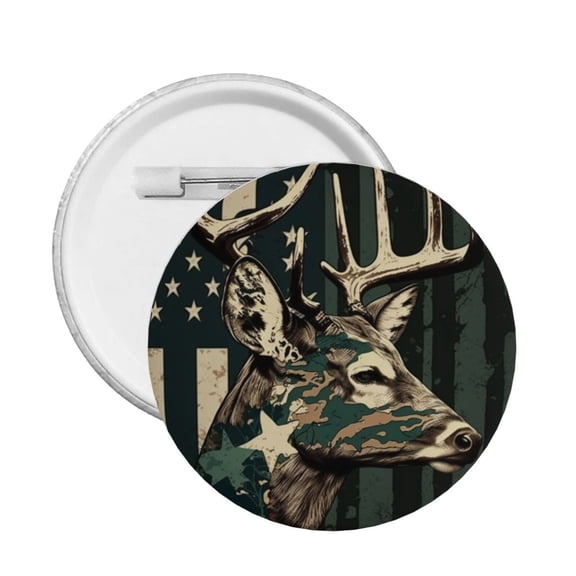Deer Camo American Flag Camouflage Round Button Pin Badge 5PCS Pinback Buttons Lapel Pin for Jacket, Backpack, Hat, Party Favor, Gift
