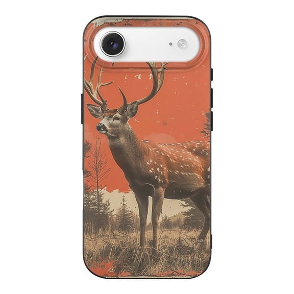 Deer Camo Vintage Red Phone Case Compatible with iPhone 17 Air TPU Black Shockproof Cover