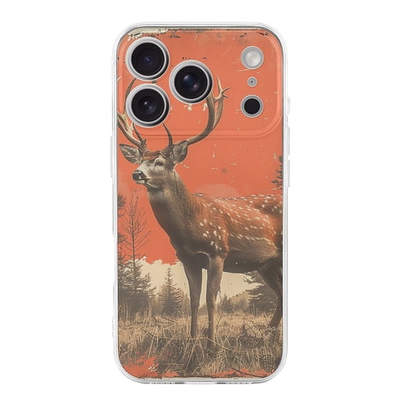 Deer Camo Vintage Red Phone Case Compatible with iPhone 17 Pro TPU Transparent Shockproof Cover