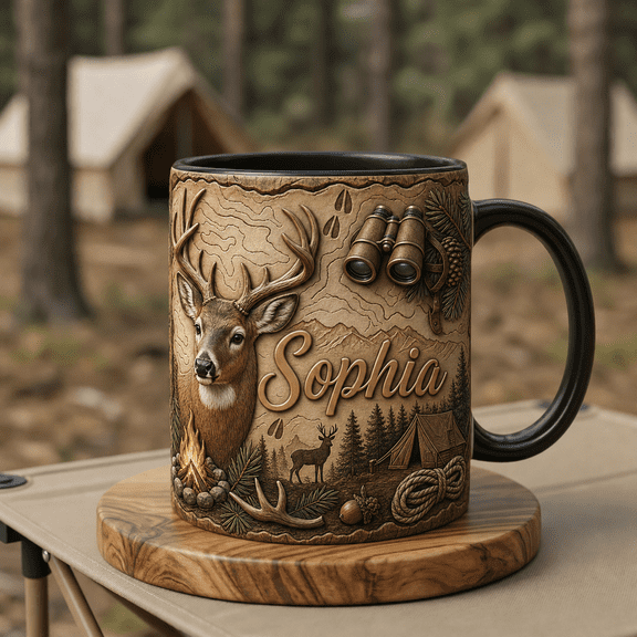 Deer Camp Mug 2D Printed 3D Effect Personalized Hunting Cabin Coffee Cup