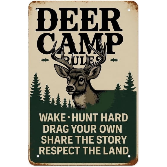 Deer Camp Rules Vintage Metal Sign, Rusty Wall Decor, Suit for Cabin, Lodge, Hunting Camp, Man Cave, Outdoor Enthusiasts, Gift for Hunters, Friends, And Family