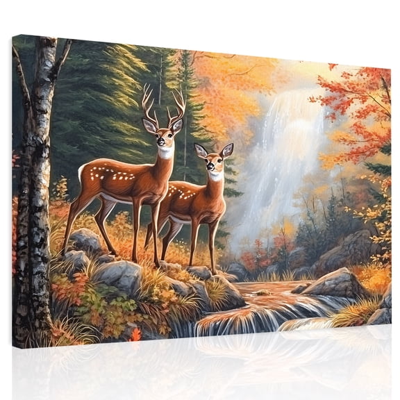 Deer Canvas Print Wall Art, Vintage Wildlife Rustic Wall Decor Modern Artwork Paintings Pictures for Living Room Framed and Stretched Ready to Hang, 24" x 32"