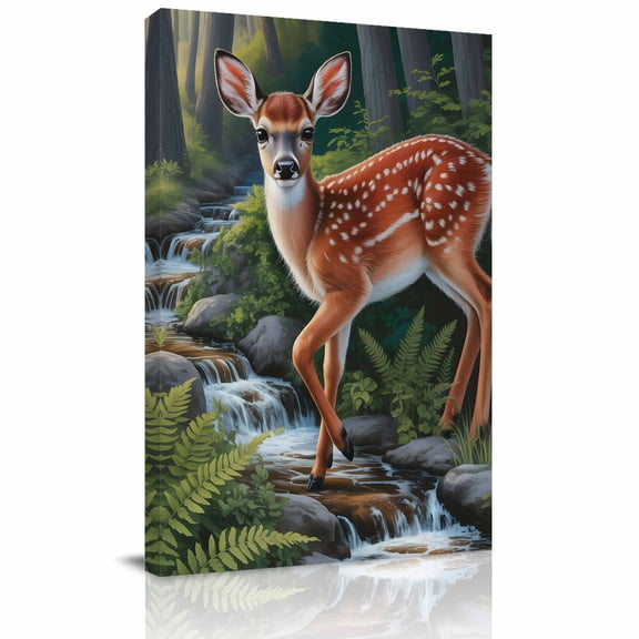 Deer Canvas Wall Art for Living Room, Forest Leaves River Vintage Nature Animal Farmhouse Poster Print Painting for Bedroom Office Home Decoration Wall Pictures Prepare To Hang 8"x10"