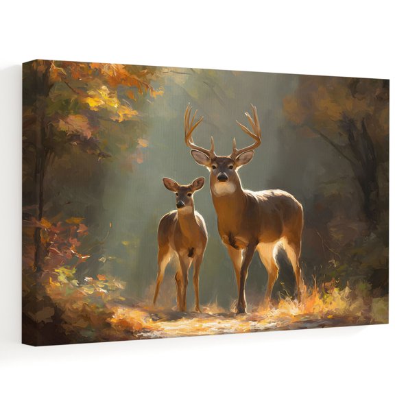 Deer Canvas Wall Art, Rustic Earthy Brown Autumn Forest Nature Wildlife Wall Art Prints Artwork Framed Canvas Ready to Hang Art Pictures for Bathroom, Dressing Table, Entryway 12" x 8"