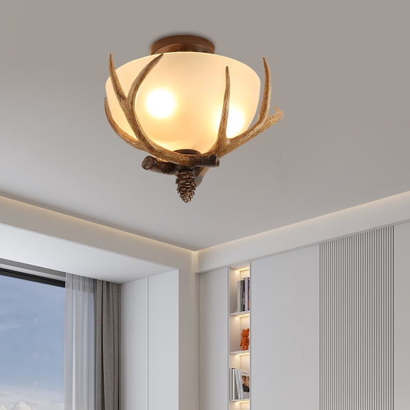 Deer Ceiling Lights, Antler Vintage Farmhouse Rustic Ceiling Light Fixture, 3 Lamp Holders Ceiling Light Lamp