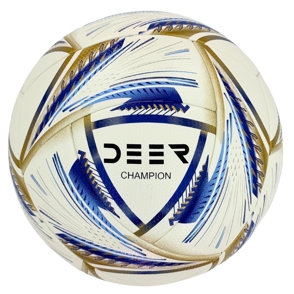 Deer Champion Soccer Ball – For Club Match, Training, Match Performance, Indoor & Outdoor Soccer | 16 Panel, Fabric Wrapped Rubber | Size 5 for Youth & Adult Soccer Players , Blue Gold |