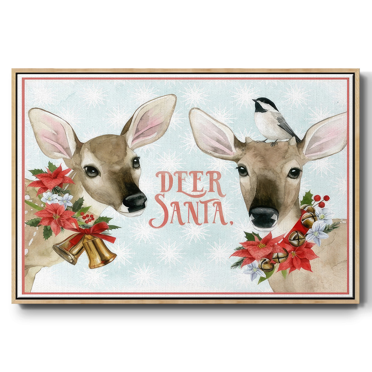 Deer Christmas Collection A - Framed Gallery Wrapped Holiday Canvas - 17 x 25 - Natural Wood Frame