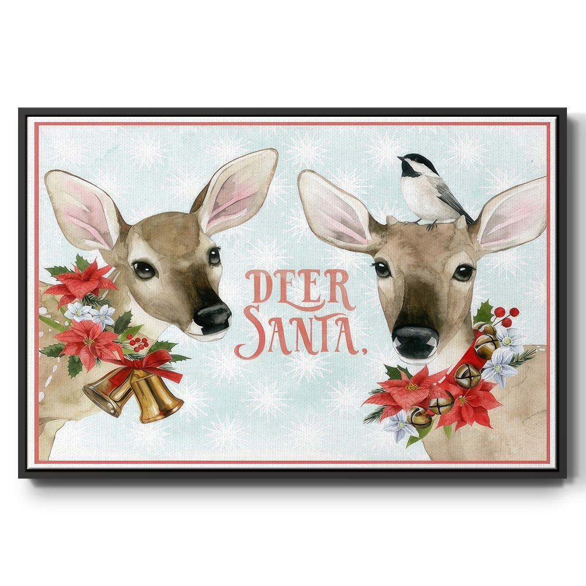 Deer Christmas Collection A - Framed Gallery Wrapped Holiday Canvas - 25 x 37 - Black Frame