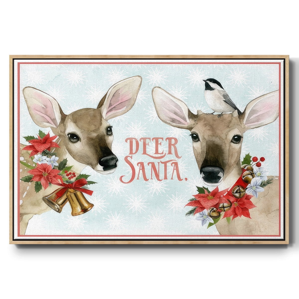 Deer Christmas Collection A - Framed Gallery Wrapped Holiday Canvas - 25 x 37 - Natural Wood Frame