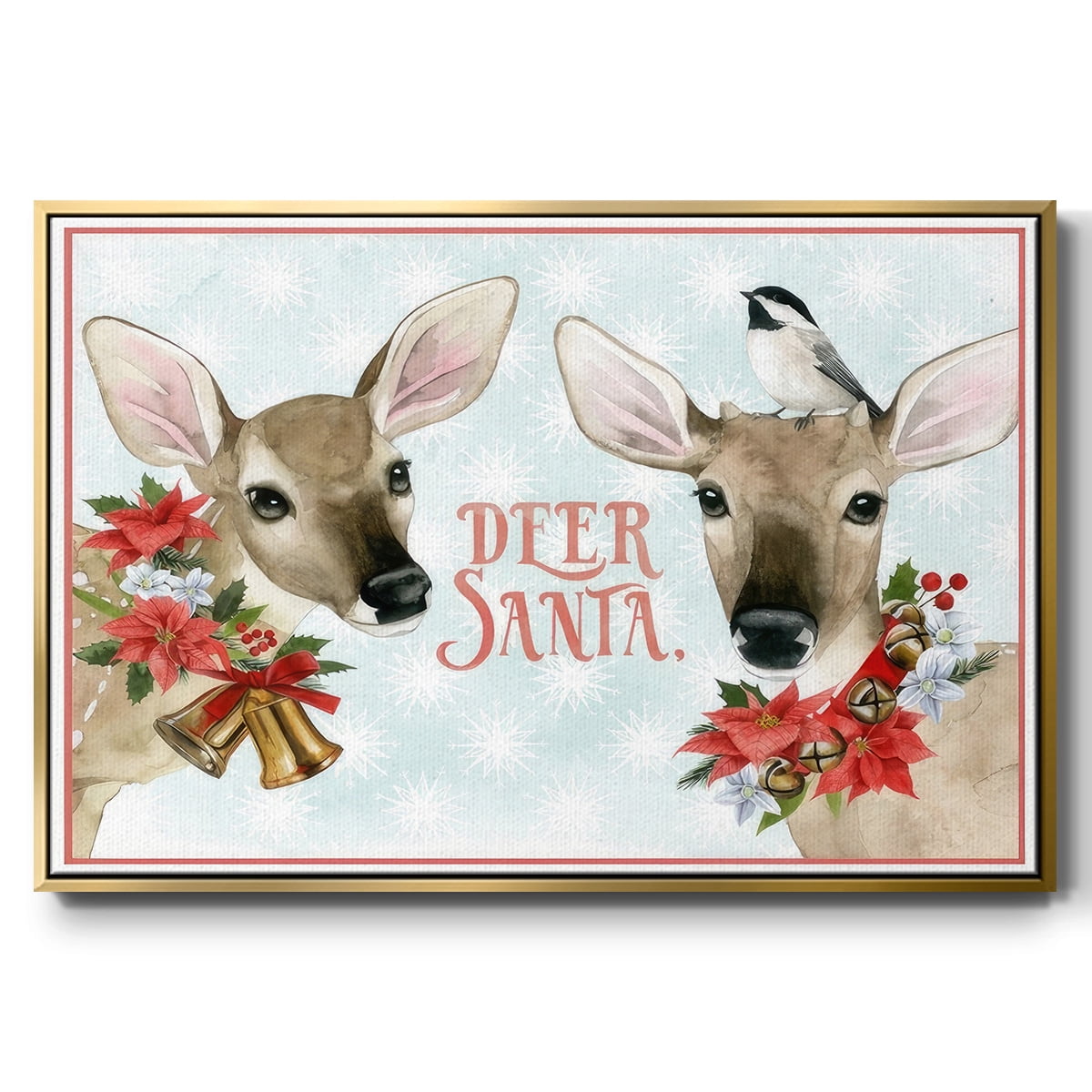 Deer Christmas Collection A - Framed Gallery Wrapped Holiday Canvas - 27 x 41 - Gold Frame