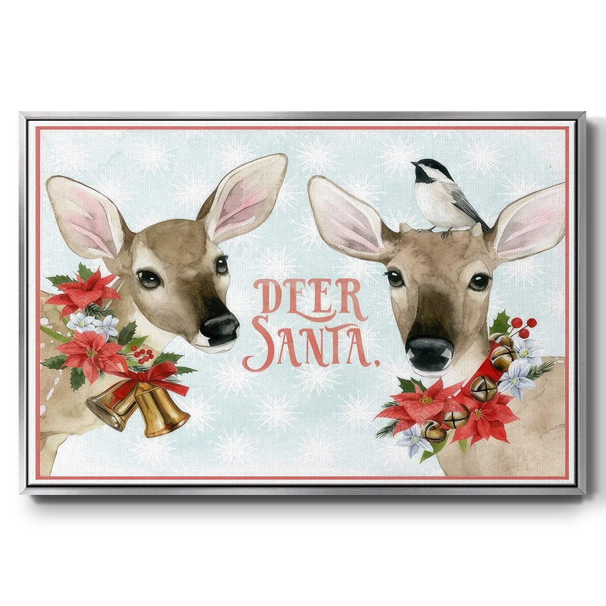 Deer Christmas Collection A - Framed Gallery Wrapped Holiday Canvas - 27 x 41 - Silver Frame