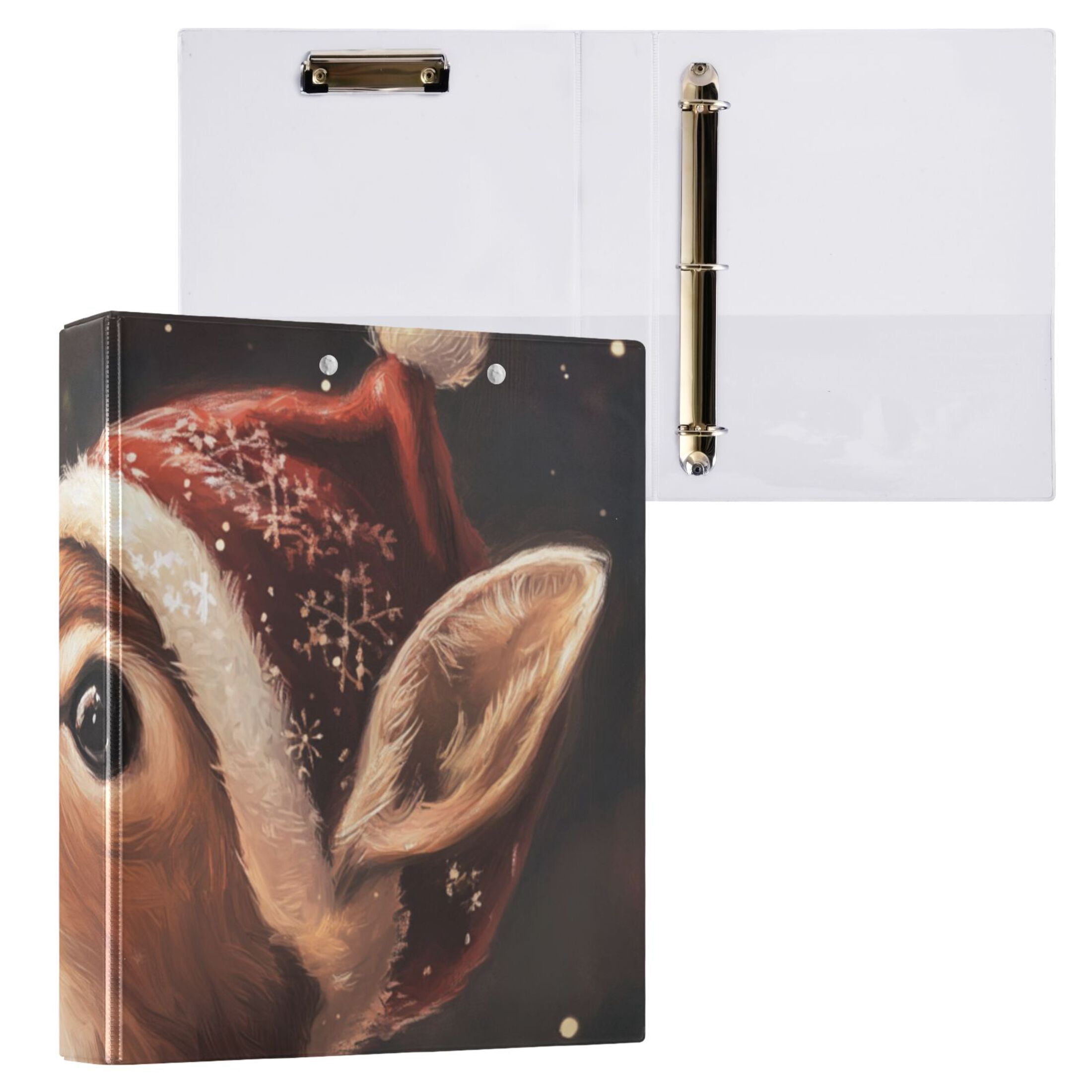 Deer Christmas Hat 3 Ring Binders 1.5 inch Hardcover File Folders with Interior Pockets A4 Size Organizer for School Office Hospital Set of 2
