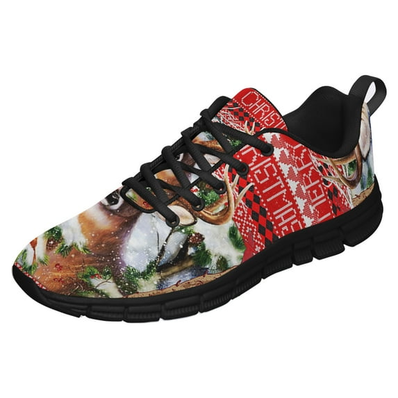Deer Christmas Running Shoes Sneakers Mesh Black Size 6