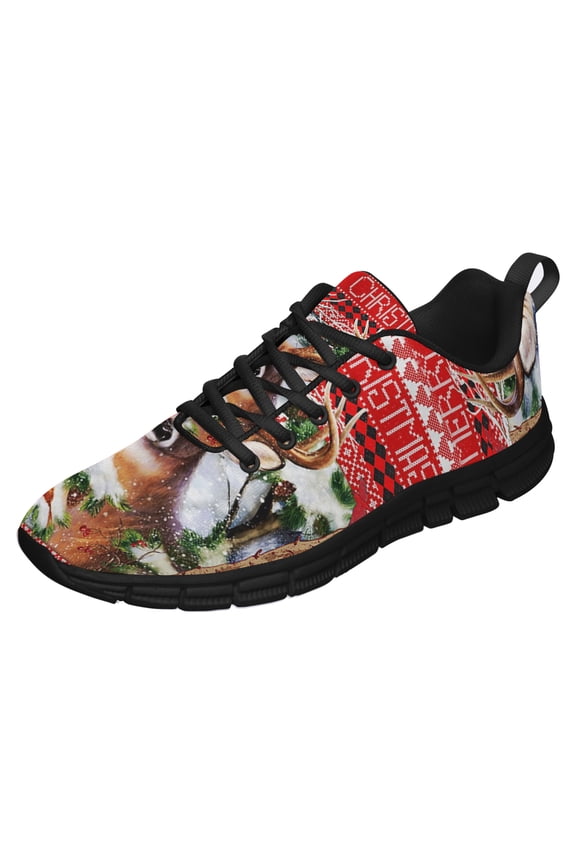 Deer Christmas Running Shoes Sneakers Mesh Black Size 9