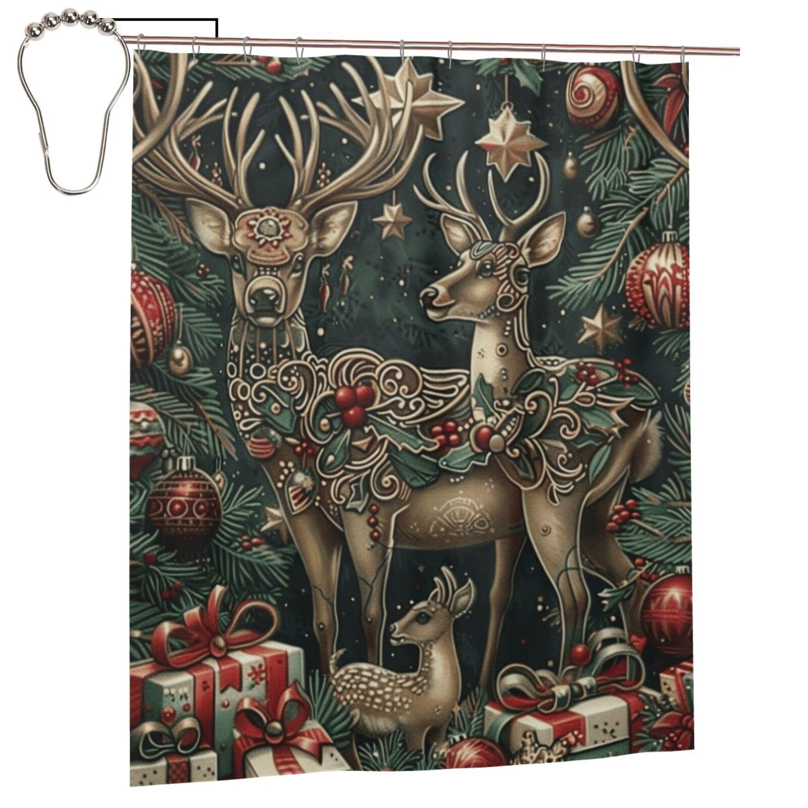 Deer Christmas Shower Curtain Waterproof Fabric Shower Curtains for
