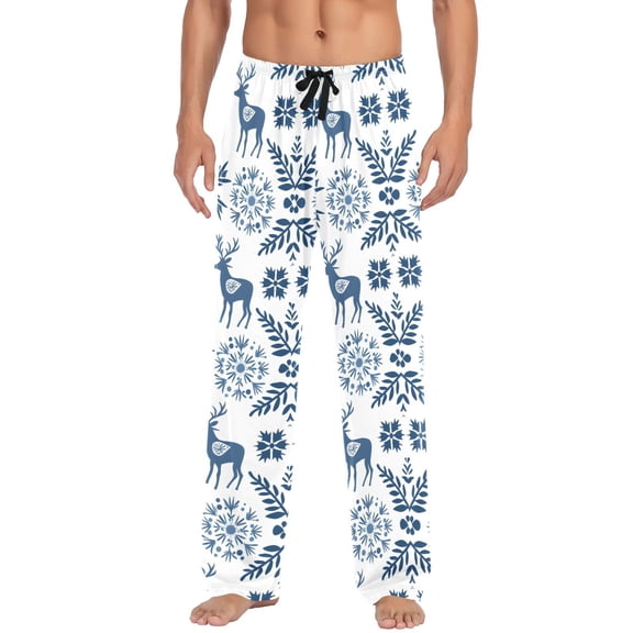 Deer Christmas Snowflakes Men's Pajama Pants Cotton Long Sleepwear Lounge Pants L