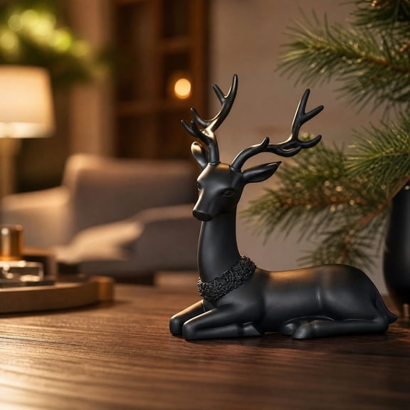 Deer Christmas Tabletop Decoration, Dark Gray, Seasonal Figurine Accent for Mantel, Shelf, Desk and Centerpiece, for Practical Everyday Use at Home or While Traveling