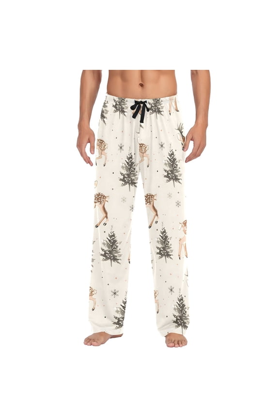 Deer Christmas Tree Men's Pajama Pants Cotton Long Sleepwear Lounge Pants M