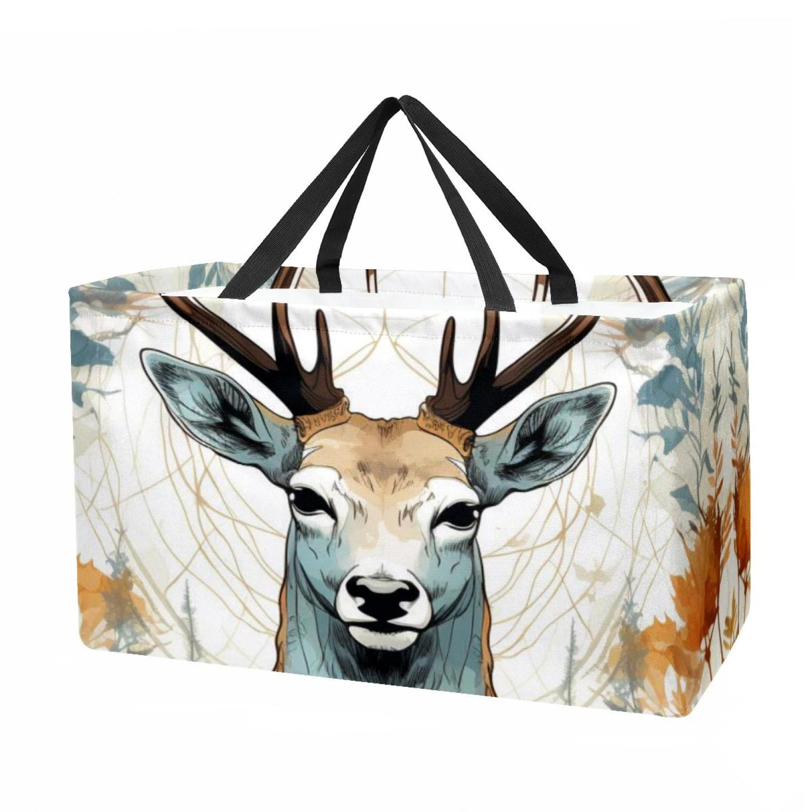 Deer Collapsible Bucket Tote Bag Shopping Basket Oxford Cloth Picnic ...