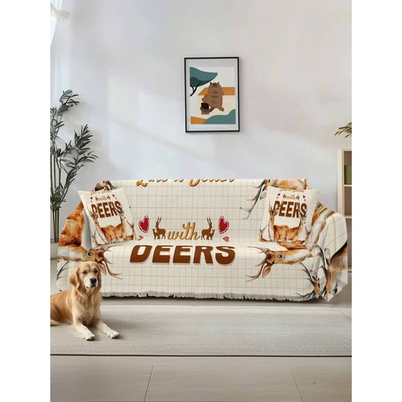 Deer Couch Cover, Wildlife Animals Rustic Farmhouse Country Nature Elk Oversized Sofa Cover Blanket for 3 Cushion Couch, Sectional Sofa Slipcover Protector for Living Room Bedroom 71''x150''