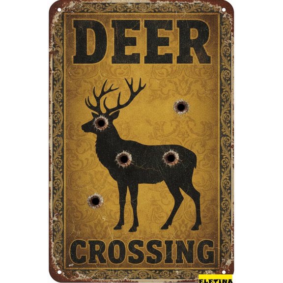 Deer Crossing Metal Vintage Street Caution Warning Sign Yard Road Outdoor Driveway Decor 8x12in