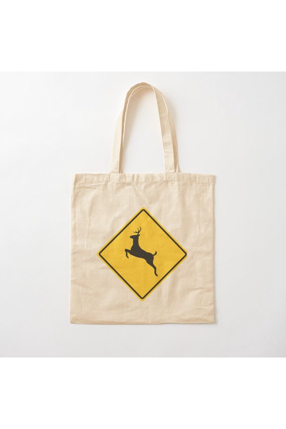 Deer Crossing Sign Canvas Tote Bags, Reusable Shopping Bag
