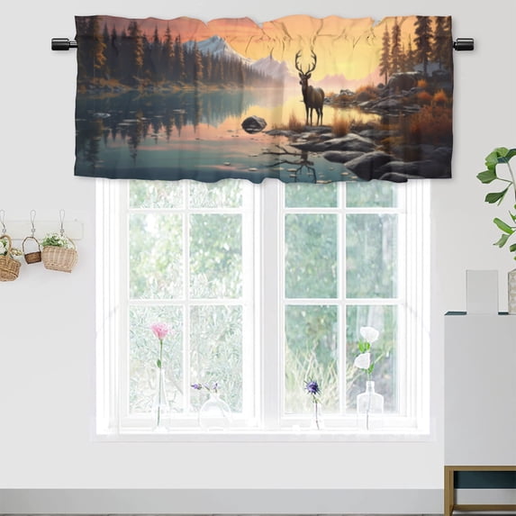 Deer Curtain Valance for Kitchen Wild Animal Autumn Hunting Jungle Rustic Cabin Window Valance for Living Room Bedroom, Kitchen Valance Rod Pocket Window Decor Curtain 54 by 18 in, 1 Panel
