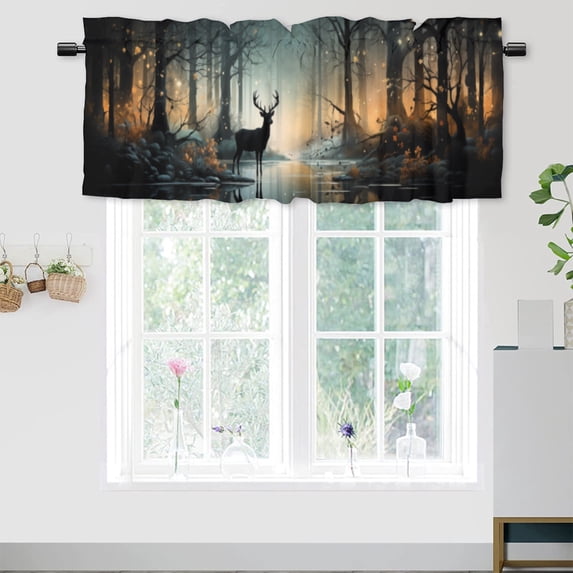 Deer Curtain Valances Wild Animal Foggy Forest Cabin Hunting Safari Privacy Window Valances for Living Room Kitchen 54 by 18 in, 1 Panel